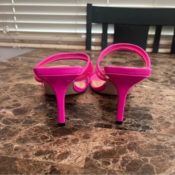 Women Stiletto Mid Heel Peep Open Toe Sandals Slip-on Size 9 Hot Pink - Picture 6 of 12